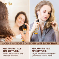 damila Repair & Shine Serum on hair with glossy, silky finish