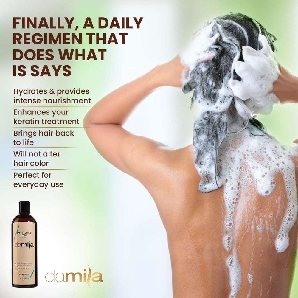 Damila shampoo damaged frizzy hair application suggests frizz management potential.