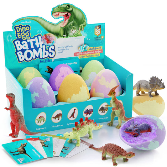 Dan&Darci Dino Egg Bath Bombs packaging—colorful gift for kids