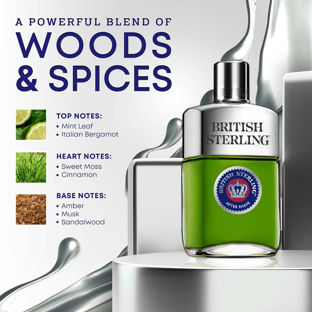 Dana British Sterling Aftershave label art with classic scent cues.