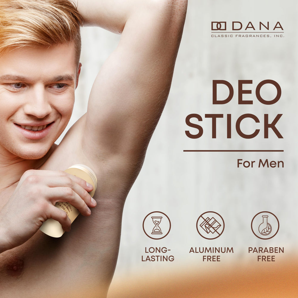 Dana English Leather packaging emphasizes paraben-free formula and premium quality.
