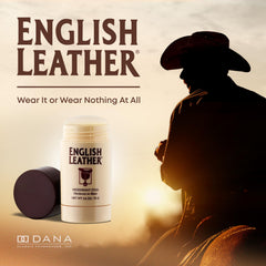 Dana English Leather deodorant stick highlights long-lasting protection for confident all-day wear.