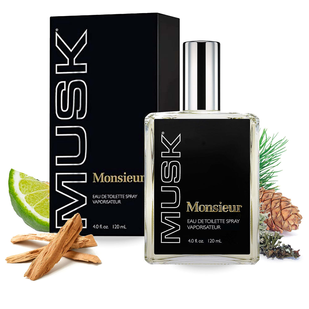Dana Monsieur Musk EDT bottle front view highlighting fresh green musk