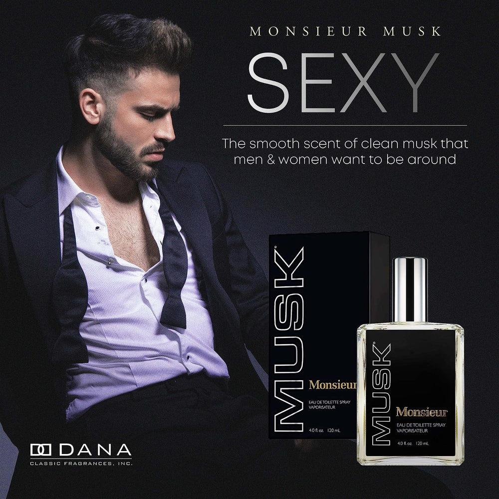 Box and bottle display, a classic fragrance gift idea for Dana Monsieur Musk