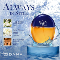Dana Navy Cologne Spray packaging, travel-friendly and compact for on-the-go.