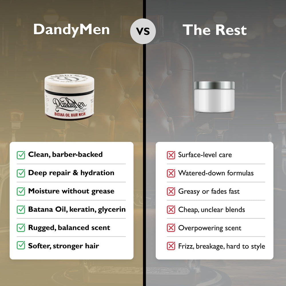 DandyMen Batana Oil Hair Mask application close-up for smooth, manageable hair.