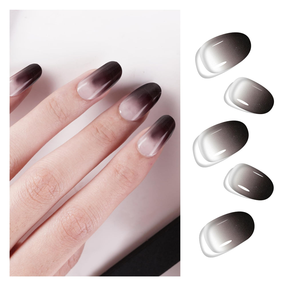 DANNI & TONI black ombre gel nail wraps close-up for a long-lasting salon look.