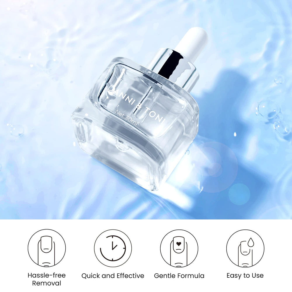DANNI & TONI Gel nail remover in a convenient bottle for travel and on-the-go use