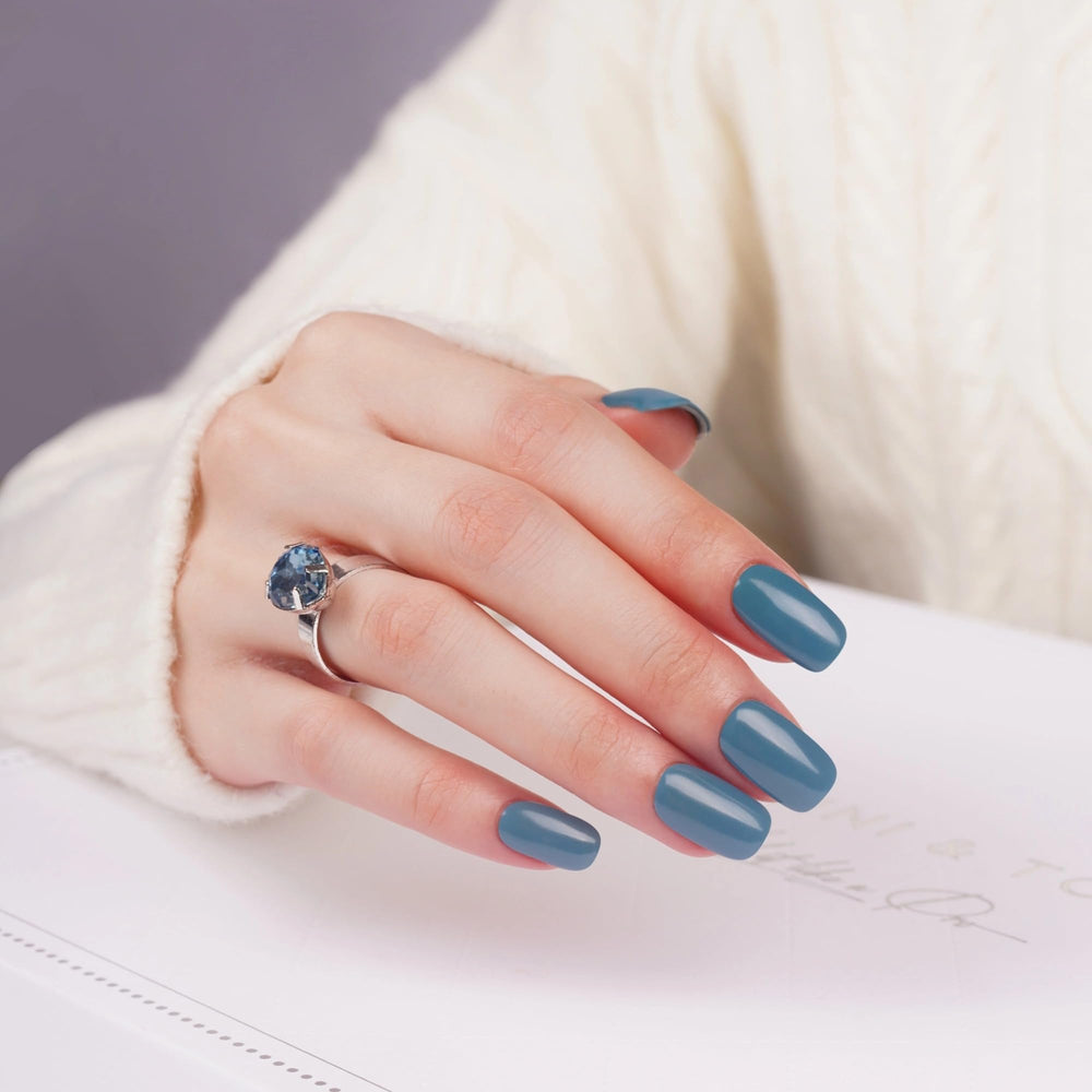 DANNI & TONI Indigo semi-cured nail strips pack shows vibrant color for instant at home manicures