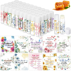 Dansib Bible verse floral lip balm pack shown for gifting at events.