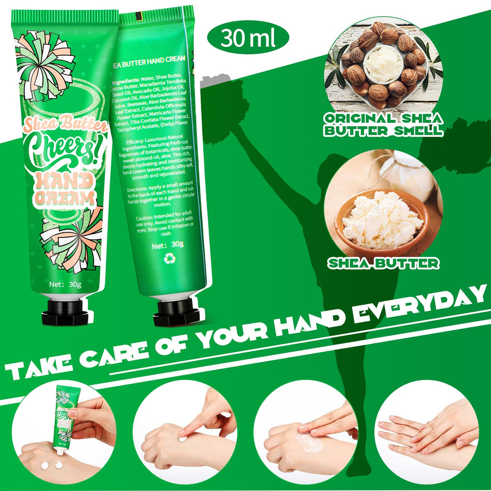 Dansib cheer theme design with pom pom graphics on hand cream packaging.