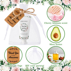 Dansib organza bag packaging shown with compact hand creams for gifting.
