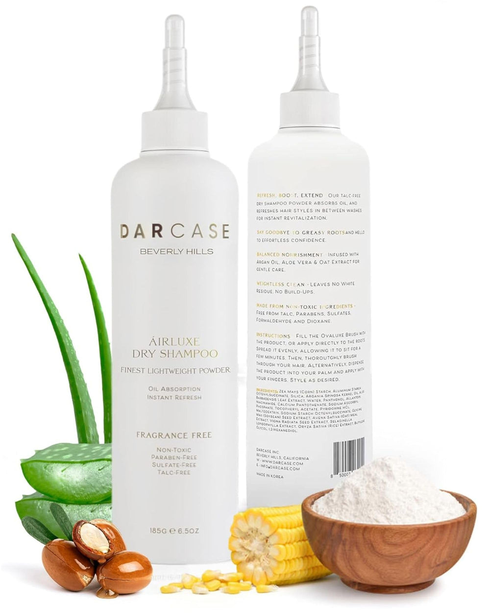 DARCASE premium powder dry shampoo bottle front—large 6.5 oz size for extended freshness