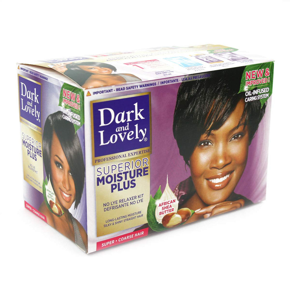 Dark and Lovely Healthy Gloss 5 Relaxer Kit components laid out for consistent, even application.