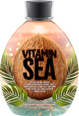 Dark Tans Exclusive Vitamin Sea natural bronzer bottle highlights DHA-free formula for sensitive skin and even tanning