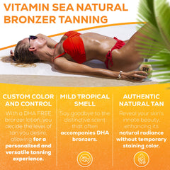 Tattoo-friendly packaging of Vitamin Sea bronzer by Dark Tans Exclusive