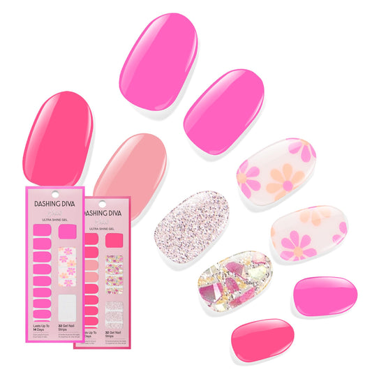 Dashing Diva Coral Reef set close-up with a glossy gel-like finish for vibrant nails.