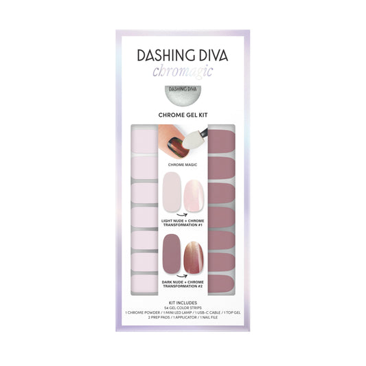 Dashing Diva Chromagic Bare to Beam nails with a durable, glossy nude-chrome look.