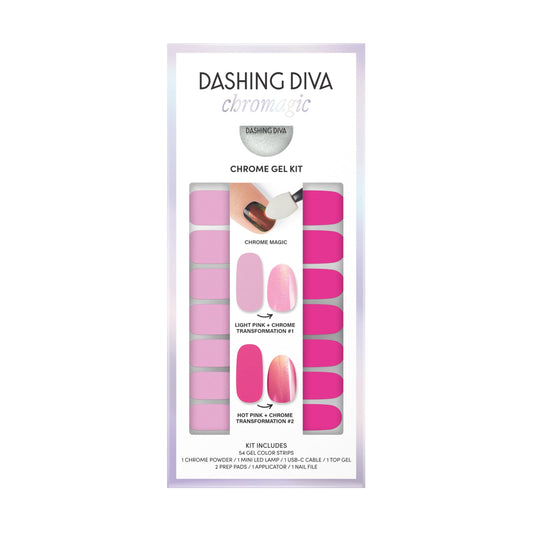 Dashing Diva Chromagic Pink Orbit strips for glossy salon-style nails, easy at-home application.
