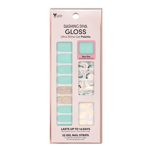 Dashing Diva Get Jaded mint green gel strips with tropical leaves for long-lasting shine.