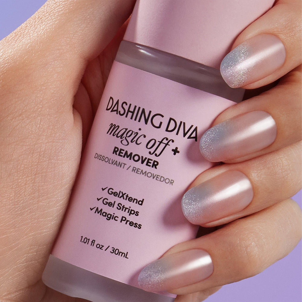 Dashing Diva Magic Off+ remover packaging reveals a 3-pack for at-home use