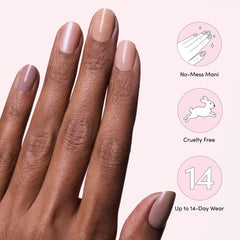 Dashing Diva manicure close-up showing nude gel strips on nails.