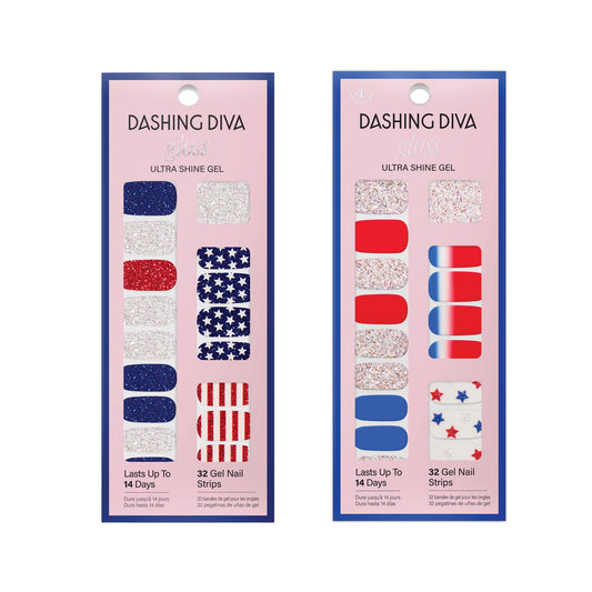 Dashing Diva Salute gloss strips for a vibrant patriotic mani.