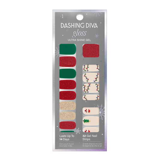Dashing Diva Santa Baby nail strips pack with a glossy gel finish for quick at-home manicures.
