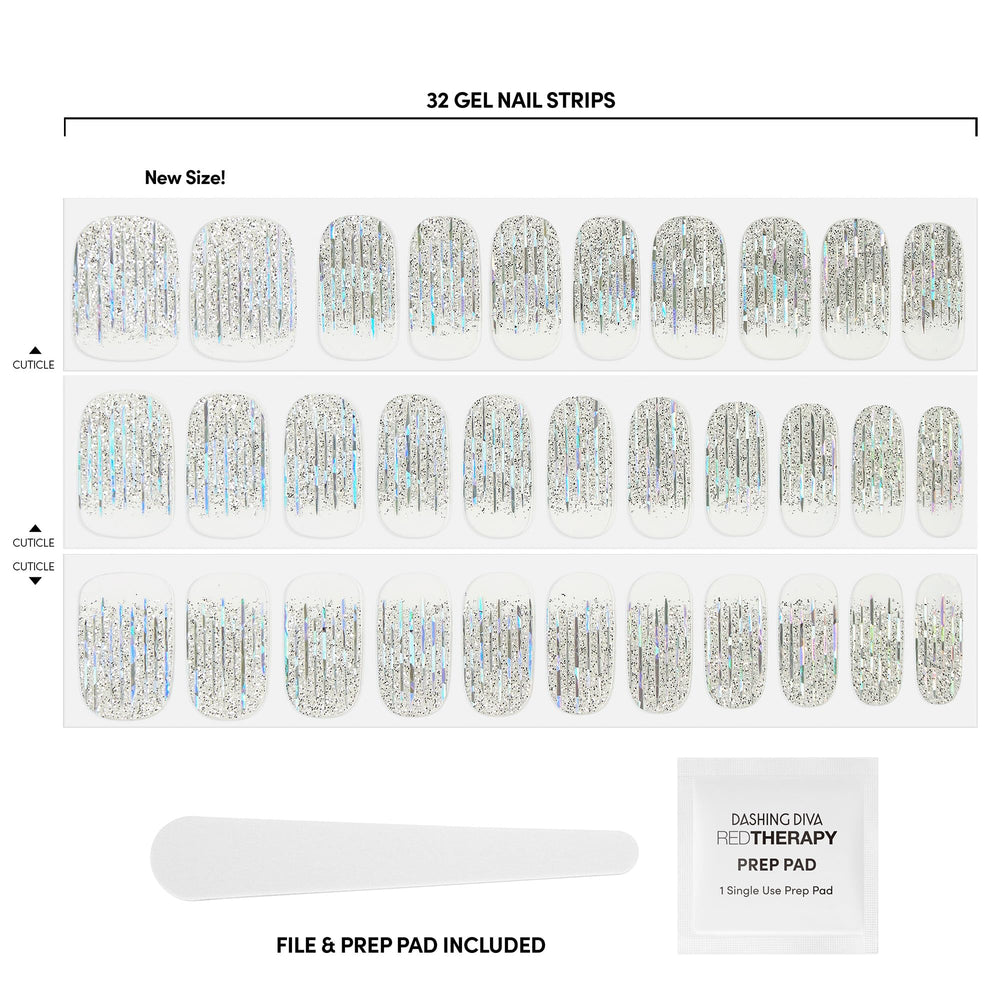 Dashing Diva silver iridescent glitter strips for a salon-style at-home look