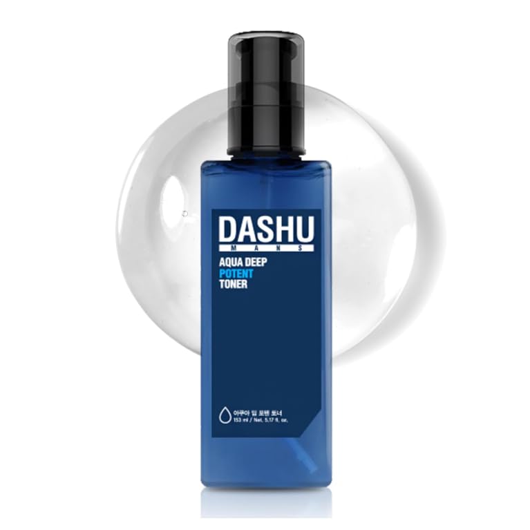 DASHU Mens Aqua Deep Potent Toner ingredients close-up featuring seaweed extracts.