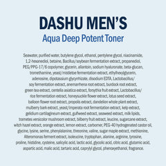 DASHU Mens Aqua Deep Potent Toner bottle suggesting hydration and fresh start.