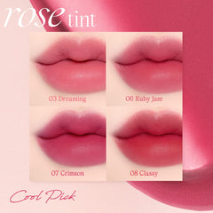 dasique Cream De Rose Tint #06 Ruby Jam applied on lips for even color.