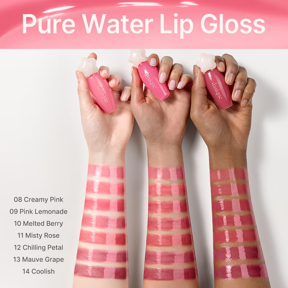 dasique Pure Water Lip Gloss 02 Application close-up with applicator.