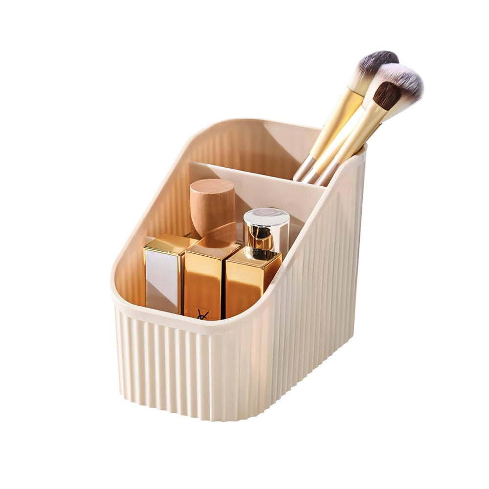DASITON large capacity makeup brush holder with cream finish keeps brushes organized and within reach
