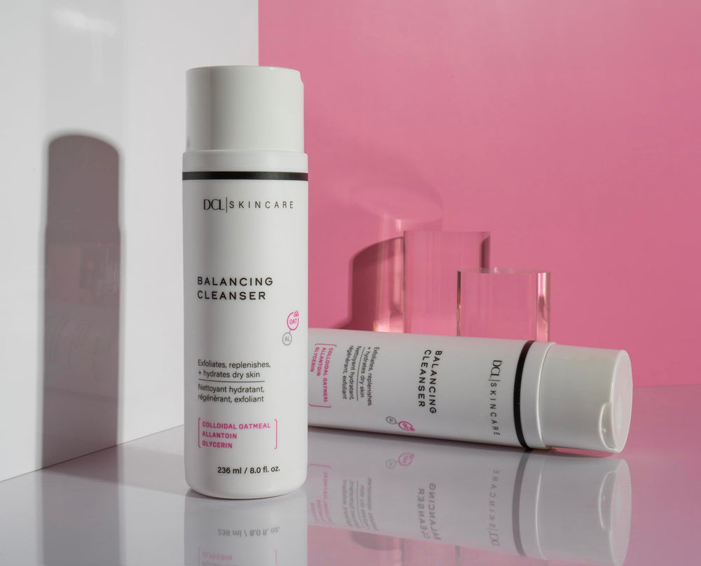 Packaging box beside the DCL Balancing Cleanser bottle.