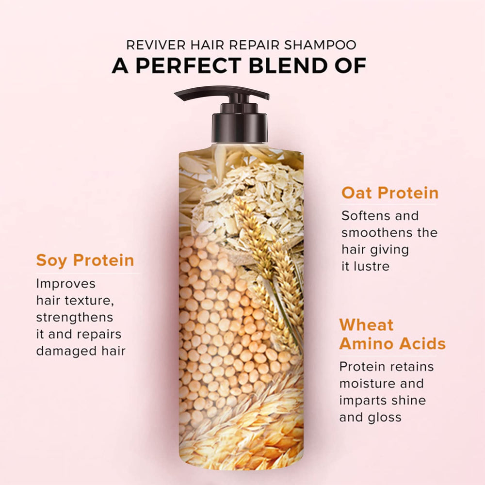 De Fabulous Reviver Hair Repair Shampoo closeup ingredients featuring wheat amino acids and plant proteins