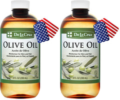 De La Cruz Pure Olive Oil bottle front view for hair and skin care