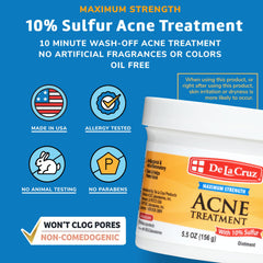 Close-up of De La Cruz sulfur ointment on the face showing texture and coverage