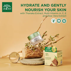 DE LEAF THANAKA cream jar highlights lightweight, non-greasy finish for daily use