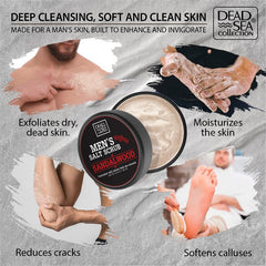 Masculine grooming scene featuring Dead Sea Collection body scrub