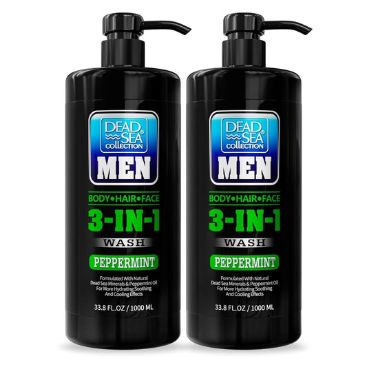 Dead Sea Collection Peppermint Men’s Body Wash bottle with pump for easy one-handed use.