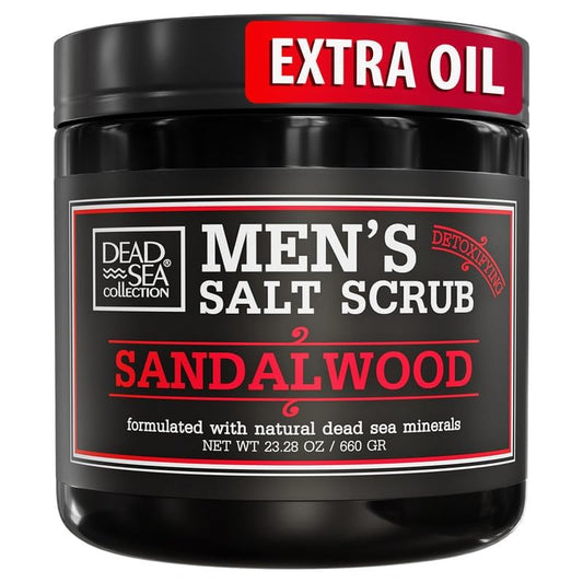 Dead Sea Collection Salt Body Scrub Sandalwood for Men 23oz jar with mineral-rich formula