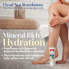 Dead Sea Warehouse Amazing Minerals Moisturizer cream swirl shows rich texture for quick absorption