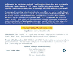 Packaging view of Dead Sea Warehouse bath salts, premium mineral blend for skin comfort