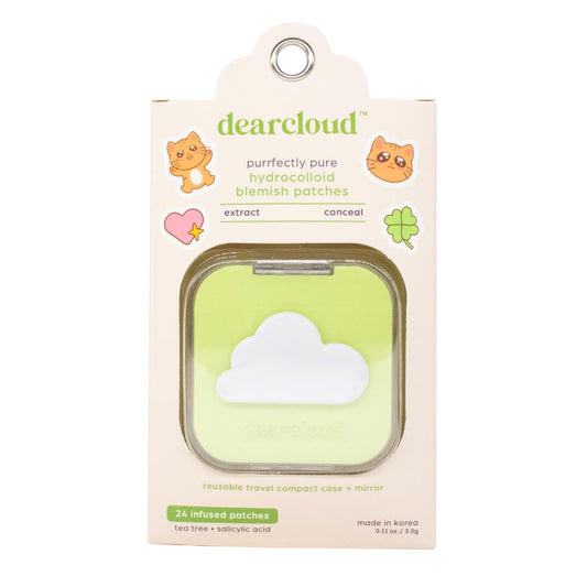 dearcloud cat-shaped hydrocolloid patches on a reflective compact case