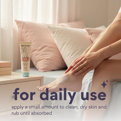 Applying Dearcloud Miffy Rescue Butter Foot Cream on the heel for smooth skin