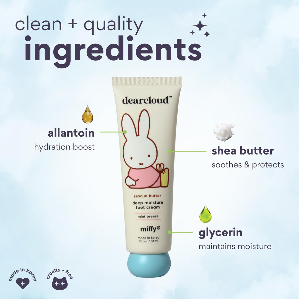 Close-up of Dearcloud Miffy Rescue Butter Foot Cream jar lid for quick use