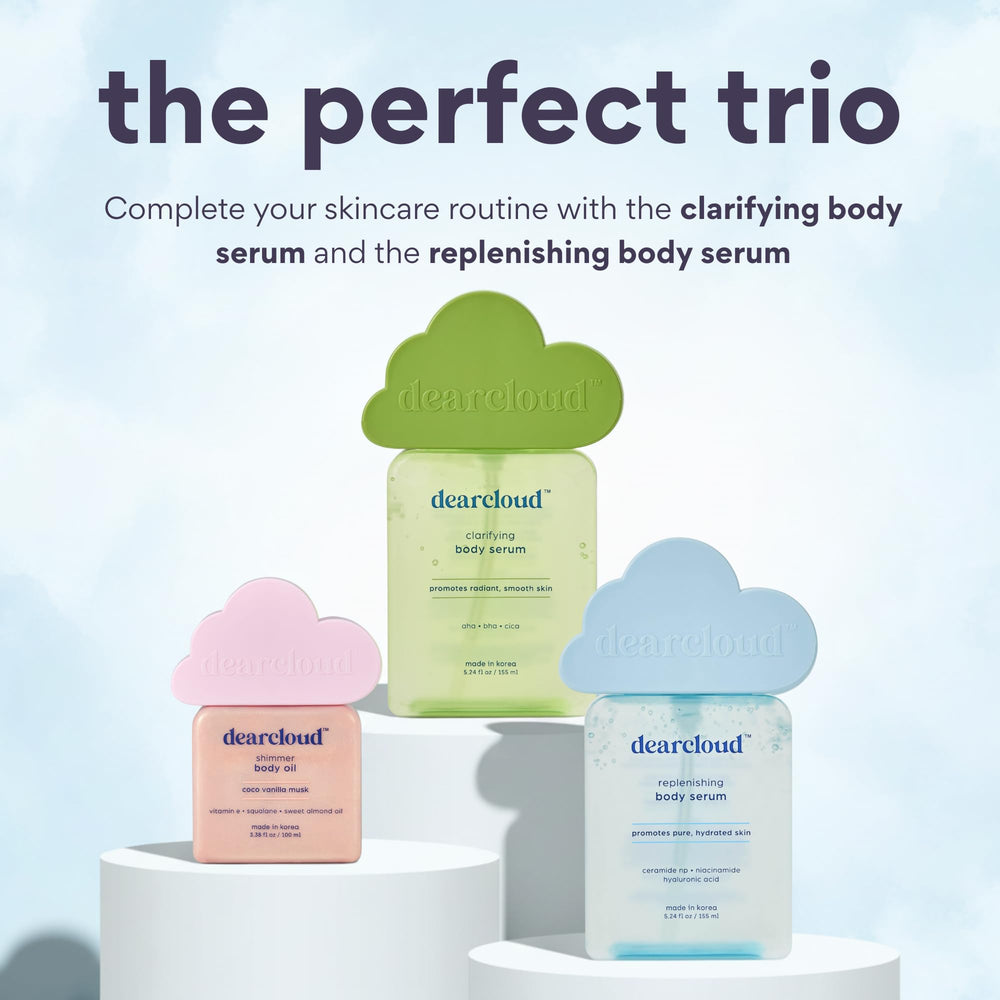 Dearcloud Shimmer Body Oil packaging communicates cruelty-free and paraben-free care.