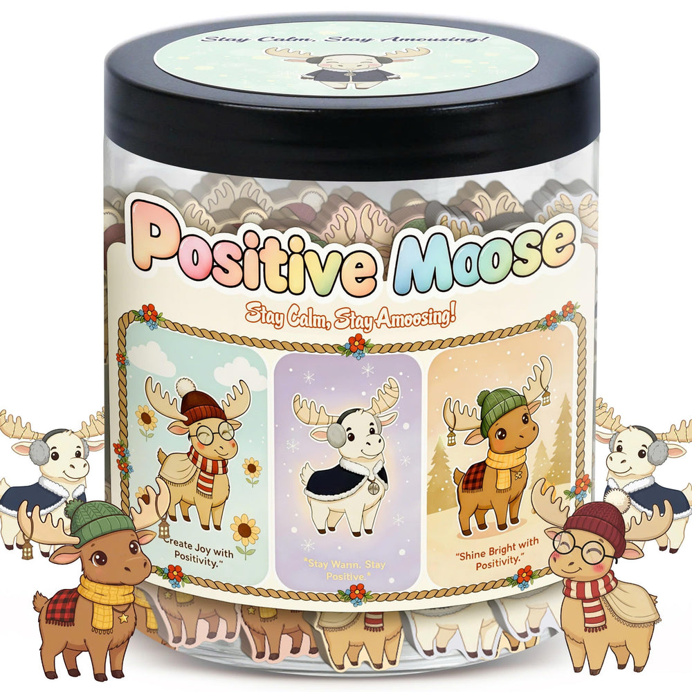 DEARMINE Positive Moose Jar with 60 cards for daily motivation and calm.