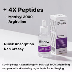 DearMYDEW serum pump bottle closeup showing fast absorbing non greasy texture for easy application